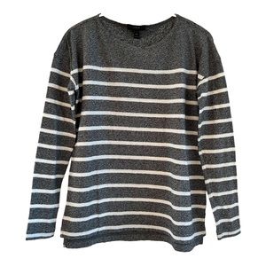 J. Crew Breton Stripe Cotton Sweater Gray/White Sz XXS